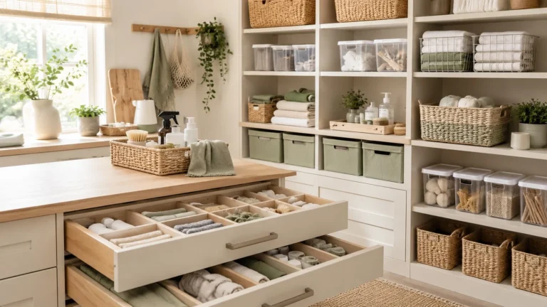 Organized home storage with divided drawers, baskets and practical household storage ideas