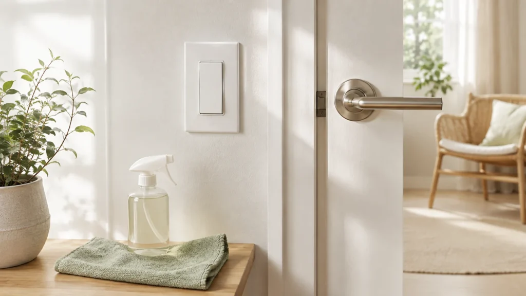 Clean Light Switches and Door Handles with Controlled Moisture